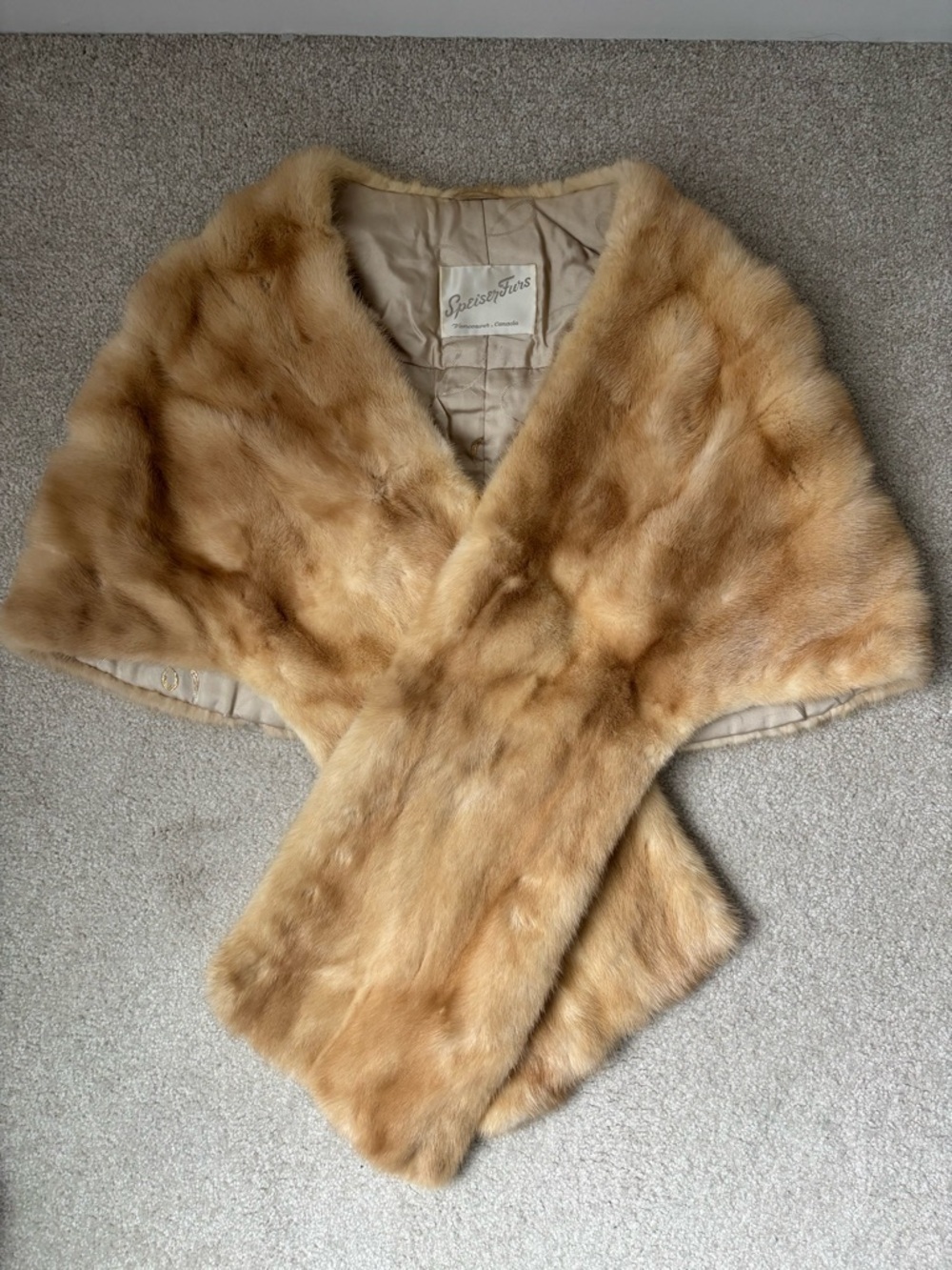 Vintage Speiser Furs Mink Stole Shawl Cape Vancouver Canada Beige Fur Wrap